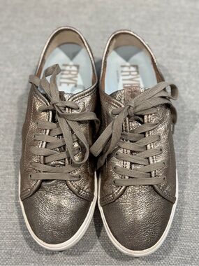 FRYE Metallic Taupe Leather Lace-Up Sneaker